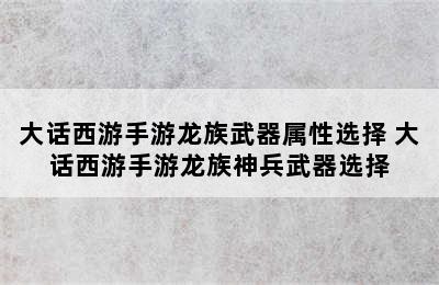 大话西游手游龙族武器属性选择 大话西游手游龙族神兵武器选择